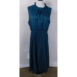 Sleeveless Teal Ruffle Neck Pleated Midi Dress Size XL Elegant